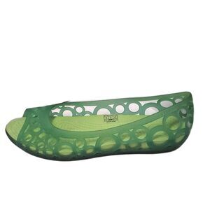 Crocs Adrian Jelly Perforated Slip On Peep Toe Flats Sandals Green Women's 7